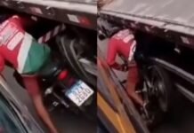 Manobra perigosa de motociclista entre veículos pesados viraliza em Manaus