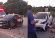 Colisão frontal deixa feridos e destrói carros e deixa feridos na BR-174 no Amazonas