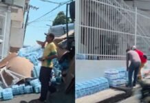 Caminhão carregado de água tomba durante curva e espalha carga na Zona Sul de Manaus
